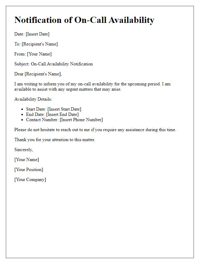 Letter template of Notification of On-Call Availability