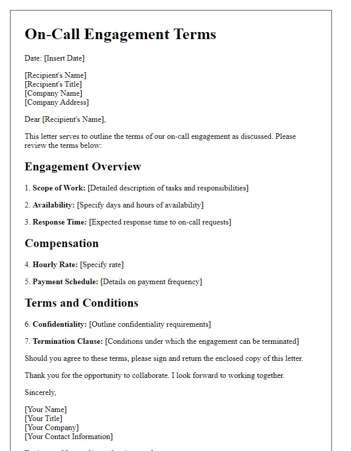 Letter template of On-Call Engagement Terms