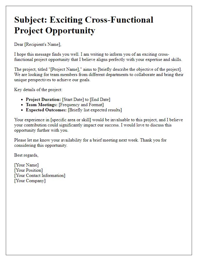 Letter template of cross-functional project opportunity