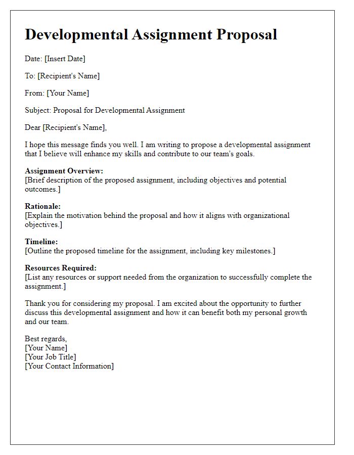 Letter template of developmental assignment proposal