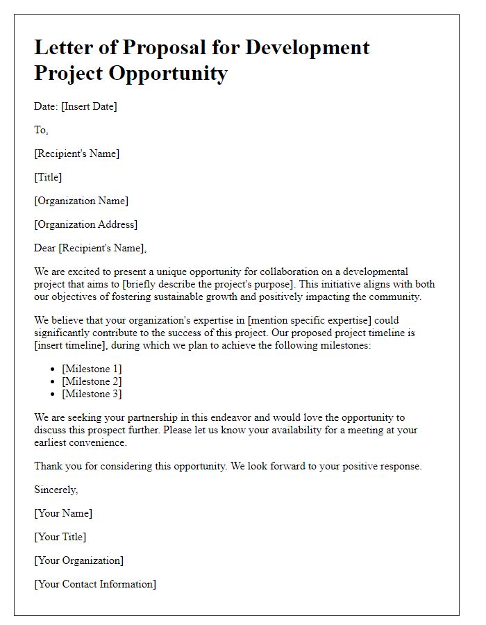 Letter template of developmental project opportunity