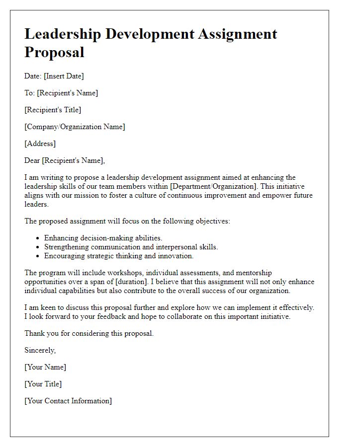 Letter template of leadership development assignment proposal