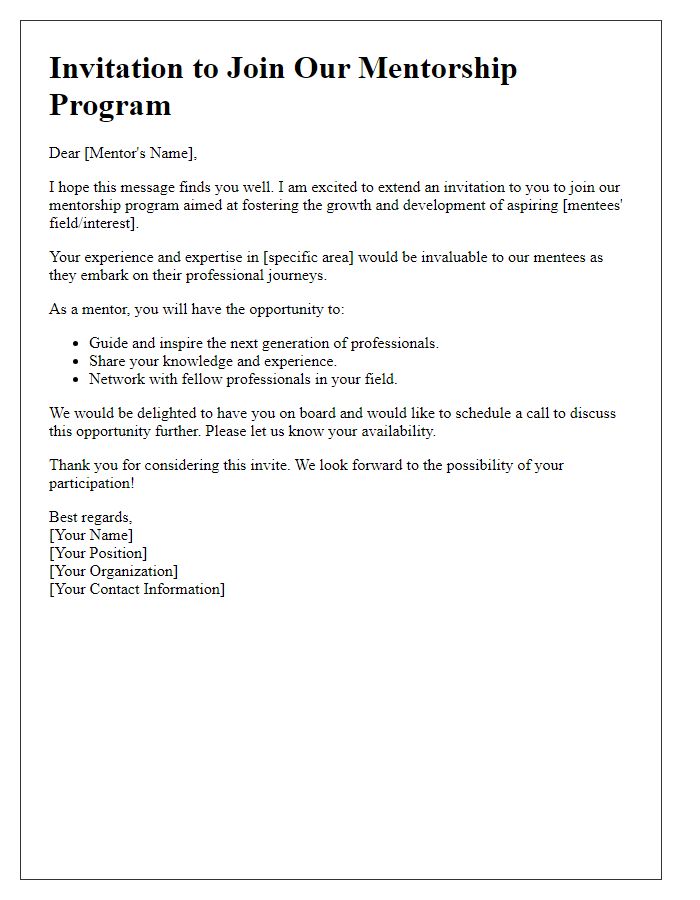 Letter template of mentorship assignment invitation