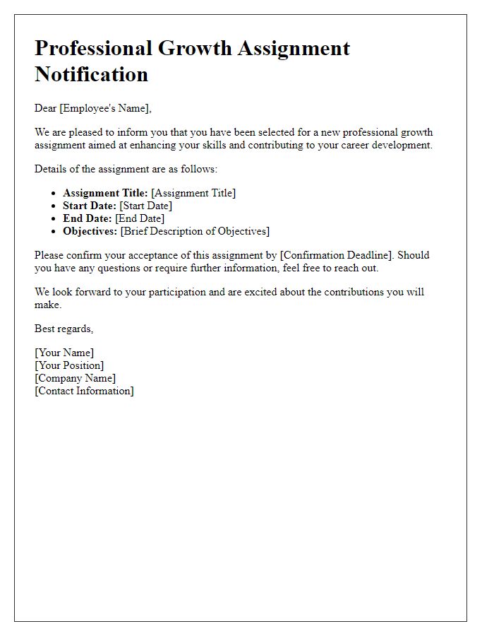 Letter template of professional growth assignment notification