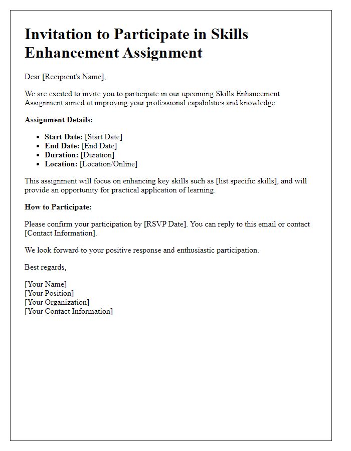 Letter template of skills enhancement assignment invitation