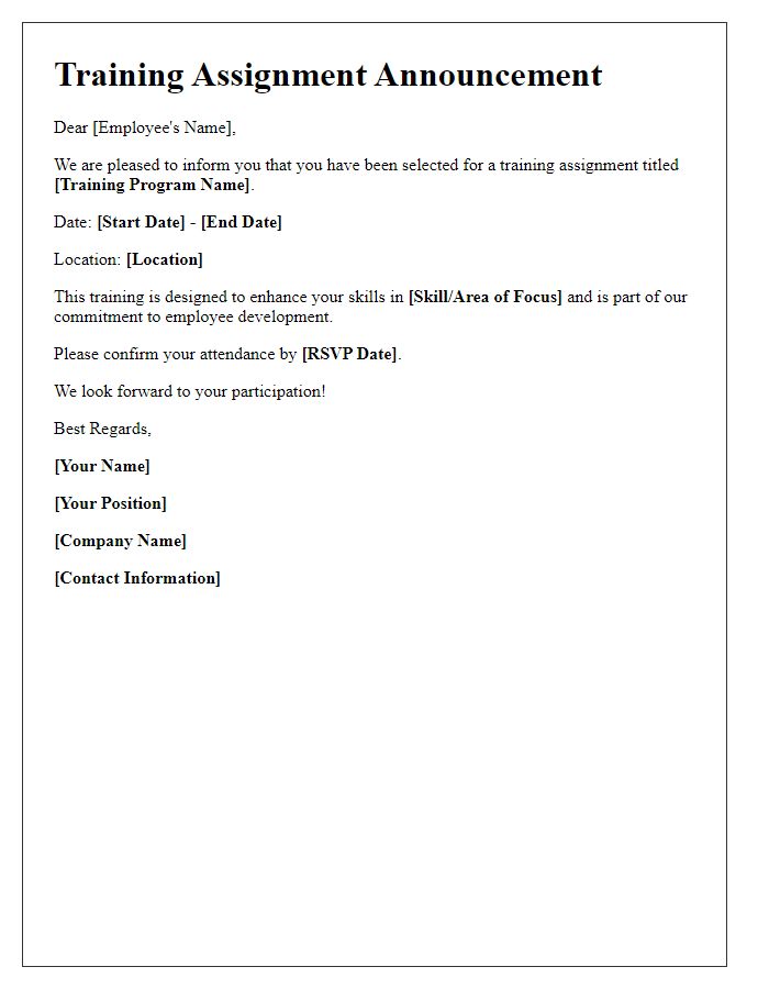 Letter template of training assignment announcement