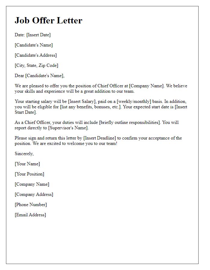 Letter template of chief officer job offer