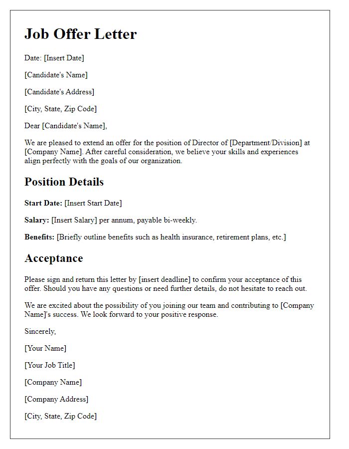 Letter template of director-level job offer