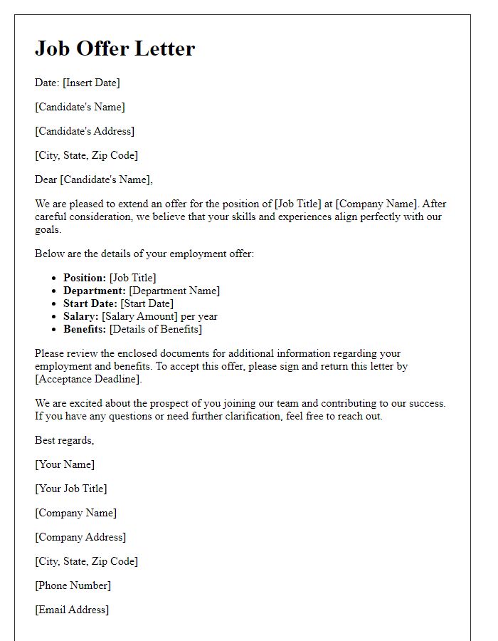 Letter template of high-level management position offer