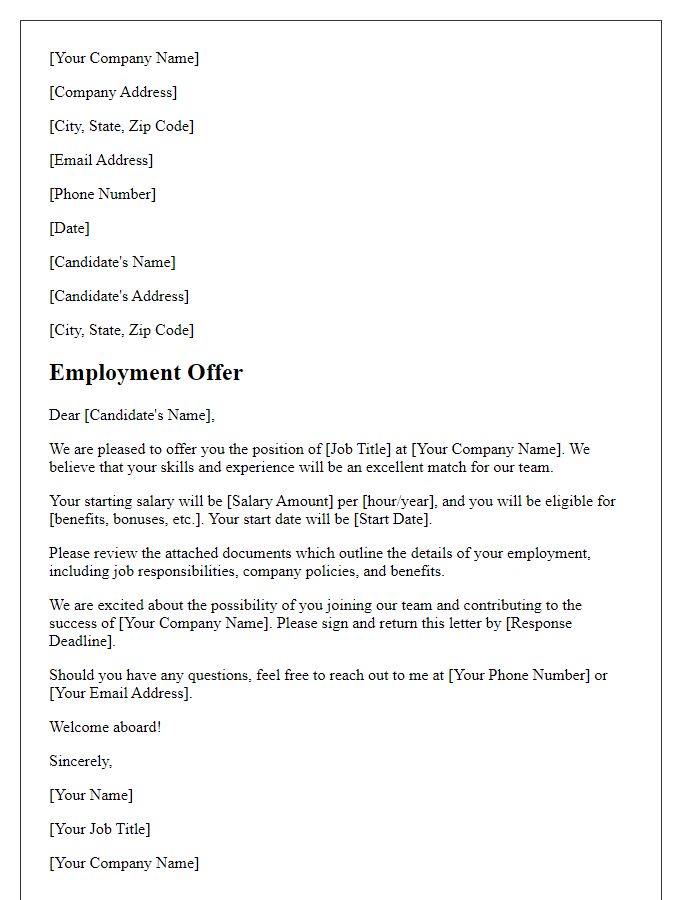 Letter template of management role employment offer