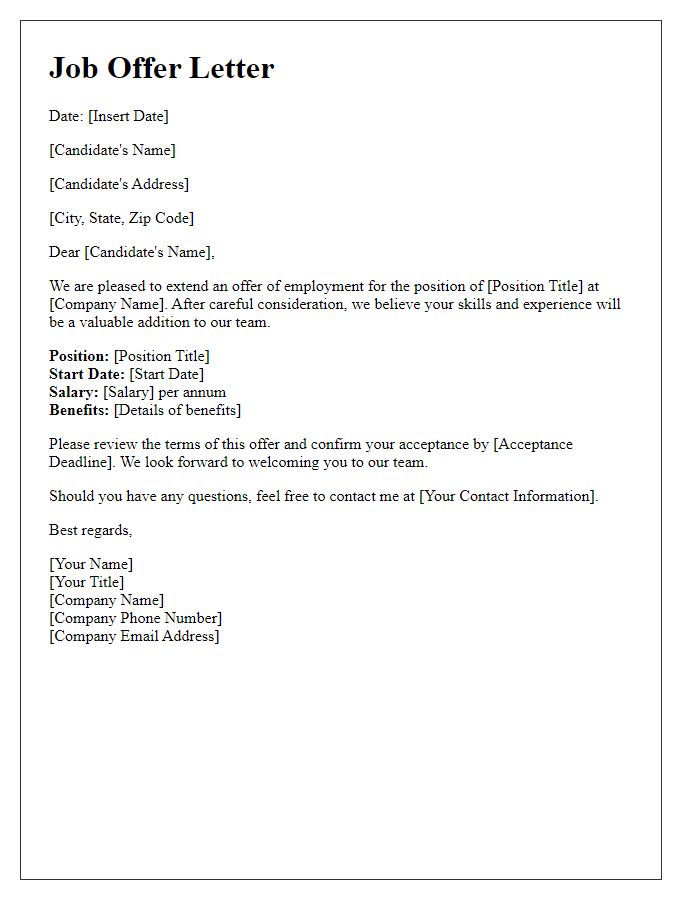 Letter template of senior leadership position offer