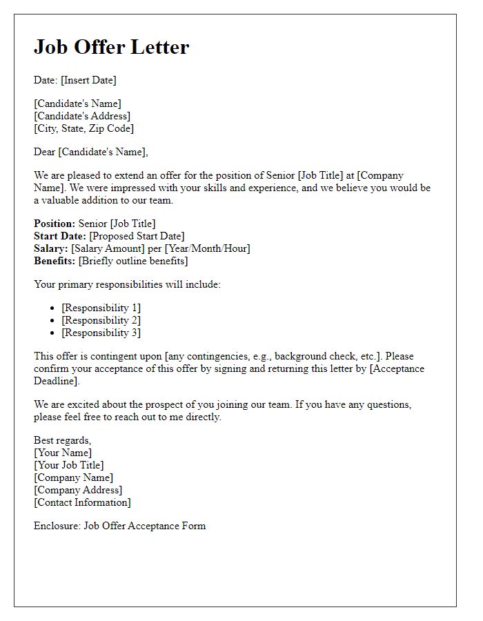 Letter template of senior management role offer