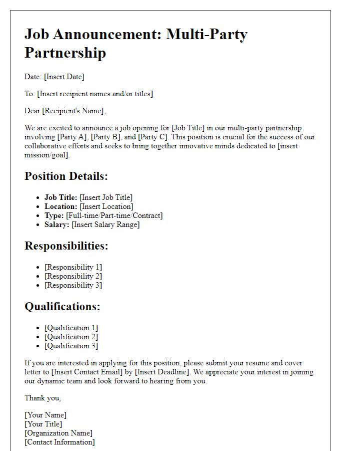 Letter template of multi-party partnership job announcement.