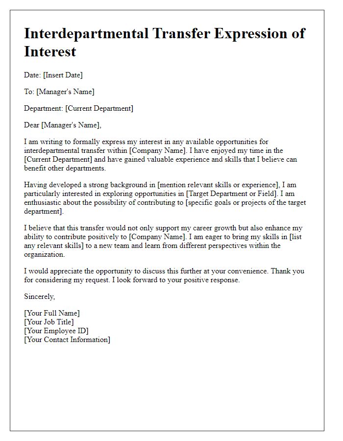 Letter template of interdepartmental transfer expression of interest for new opportunities