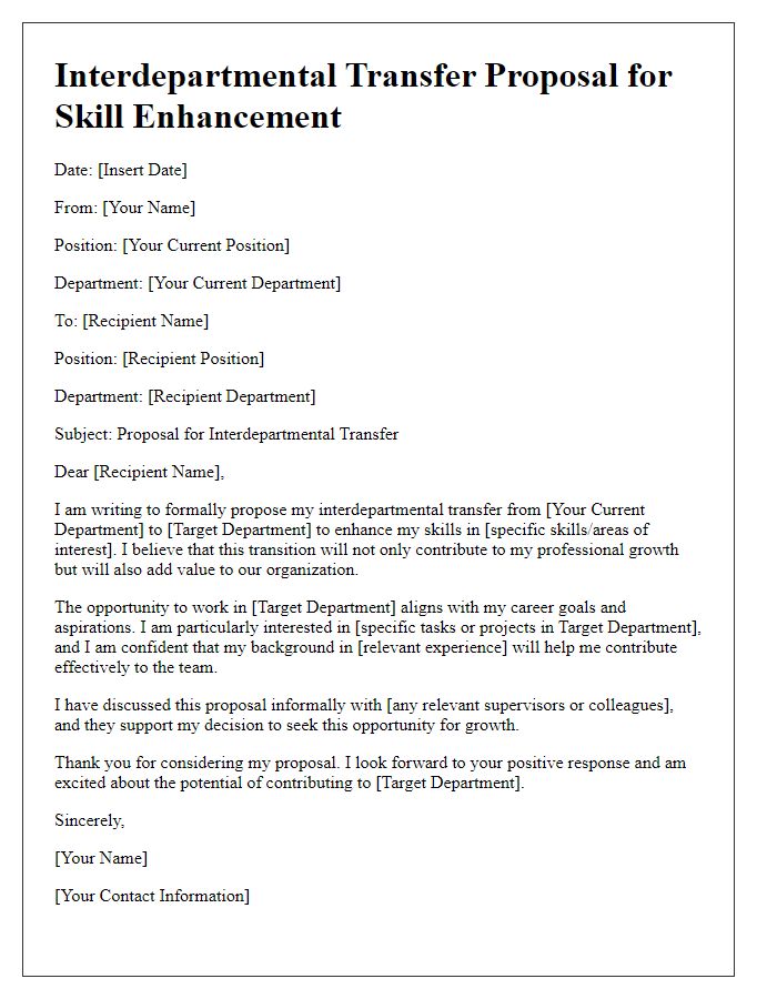 Letter template of interdepartmental transfer proposal for skill enhancement