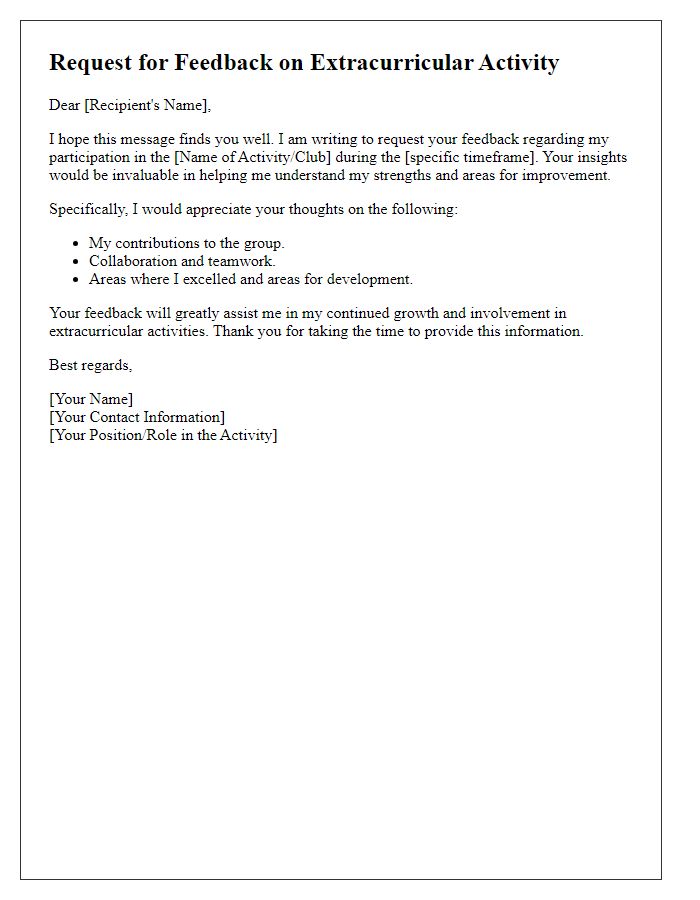 Letter template of extracurricular activity feedback request