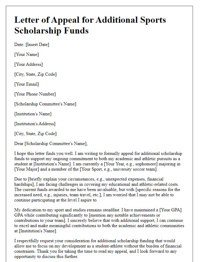 Letter template of appeal for additional sports scholarship funds