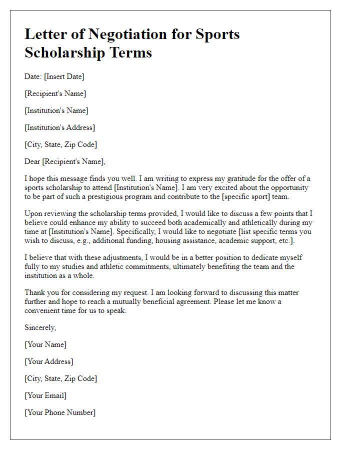 Letter template of negotiation for sports scholarship terms