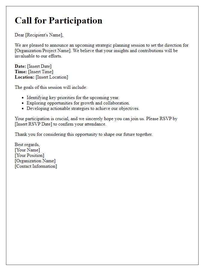 Letter template of call for participation in strategic planning session