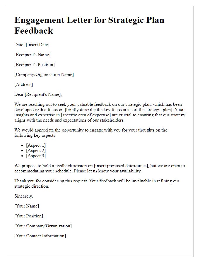 Letter template of engagement for strategic plan feedback