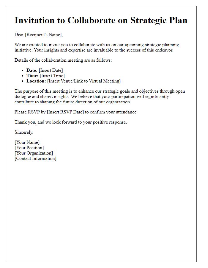 Letter template of invitation for strategic plan collaboration