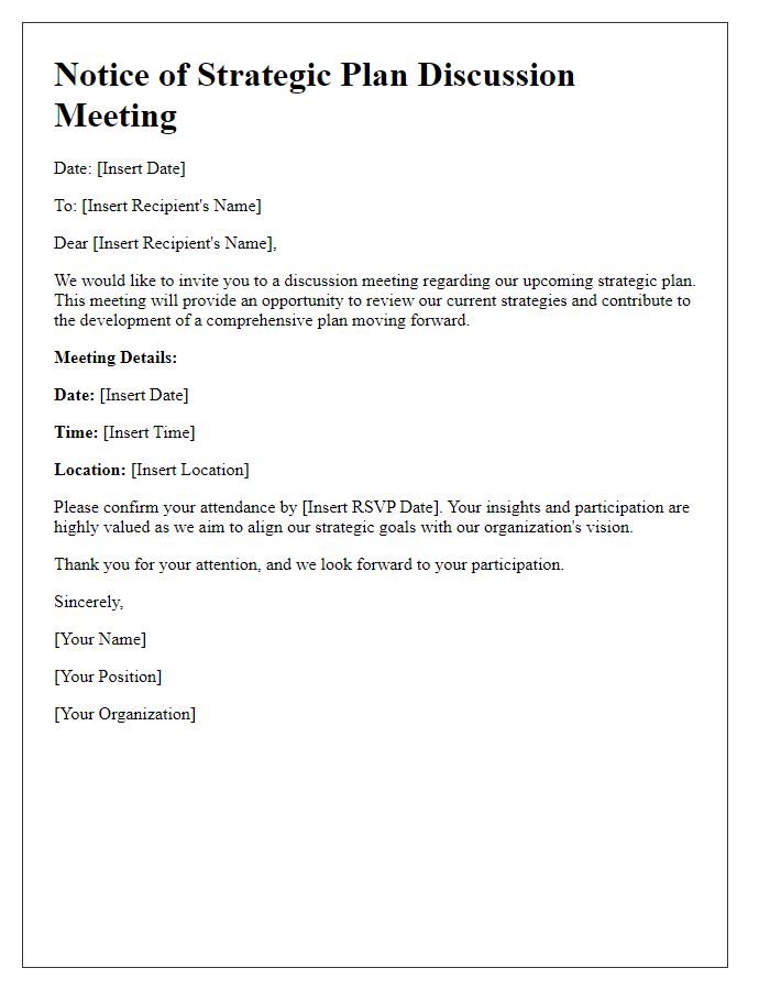 Letter template of notice for strategic plan discussion meeting