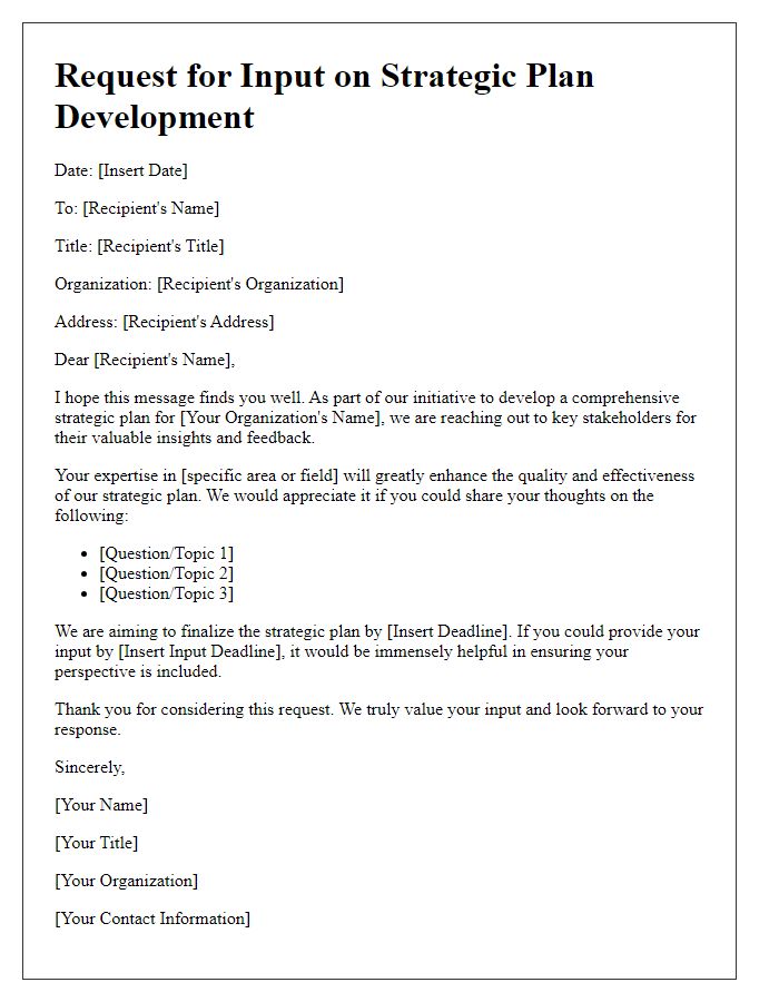 Letter template of request for input on strategic plan development