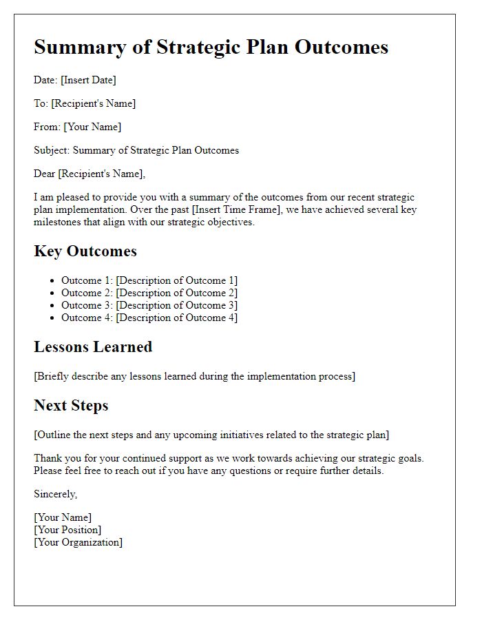 Letter template of summary for strategic plan outcomes