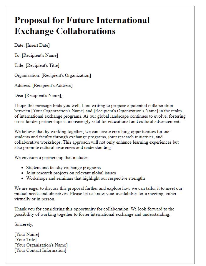 Letter template of proposal for future international exchange collaborations.