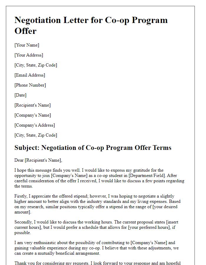 Letter template of negotiation for co-op program offer terms