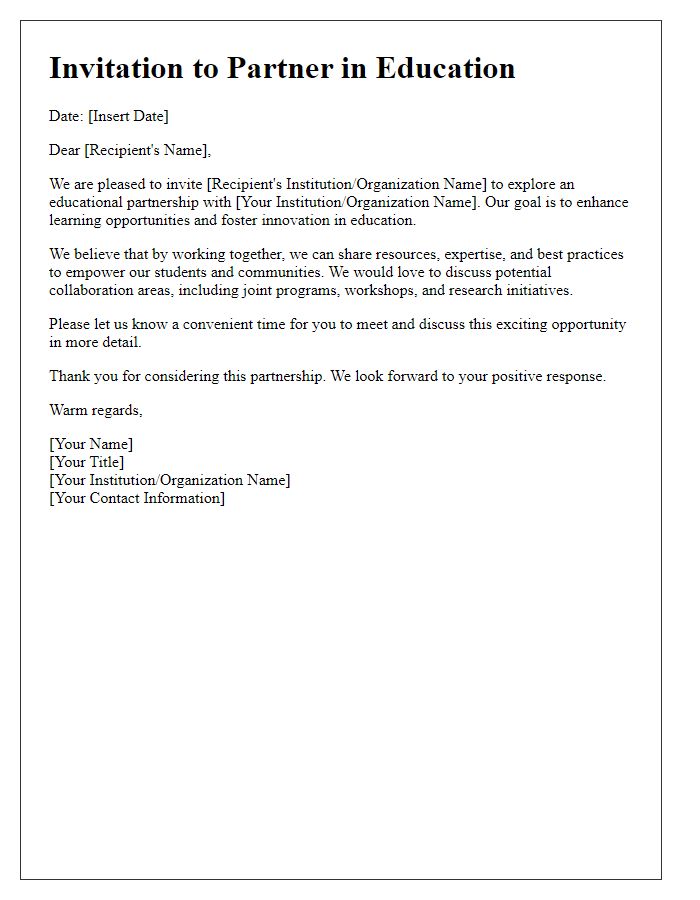 Letter template of educational partnership invitation