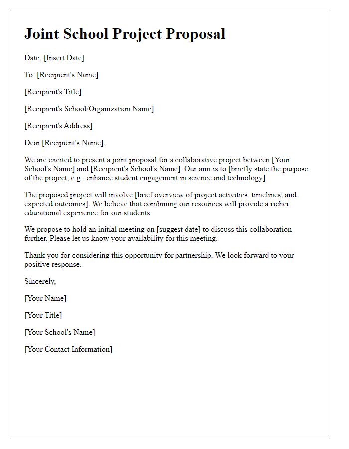 Letter template of joint school project proposal