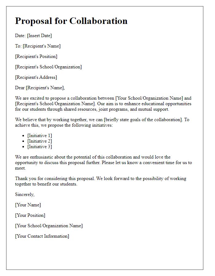 Letter template of school collaboration proposal