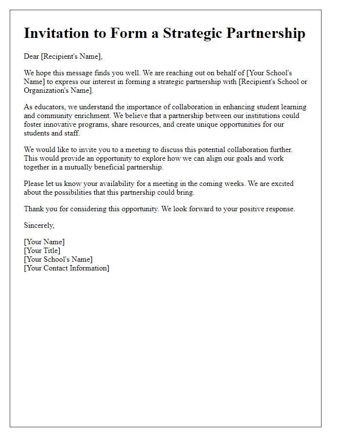 Letter template of strategic school partnership invitation