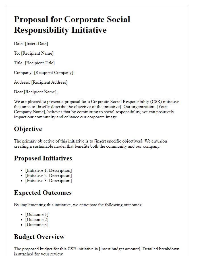 Letter template of corporate social responsibility initiative proposal