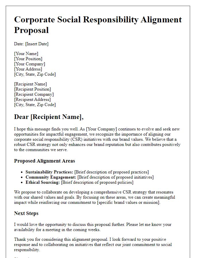 Letter template of CSR alignment proposal for brand values