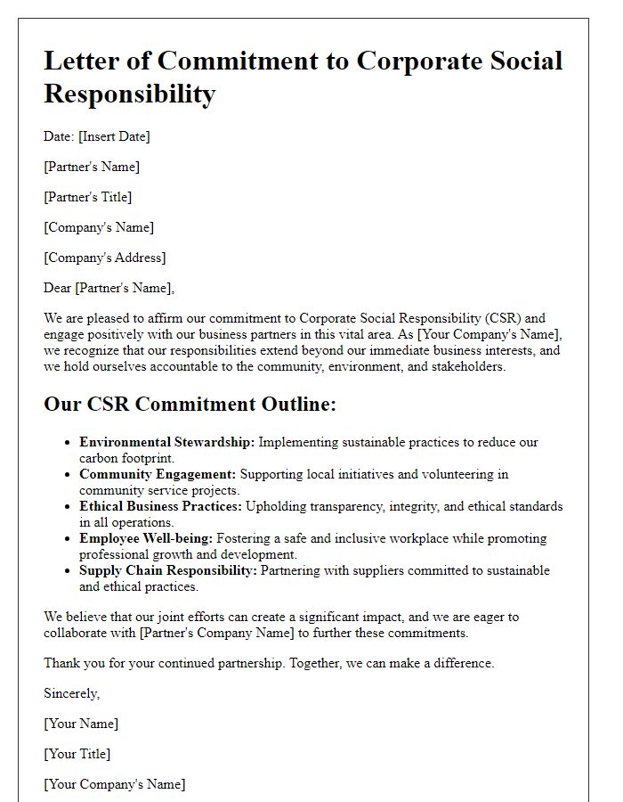 Letter template of CSR commitment outline for business partners