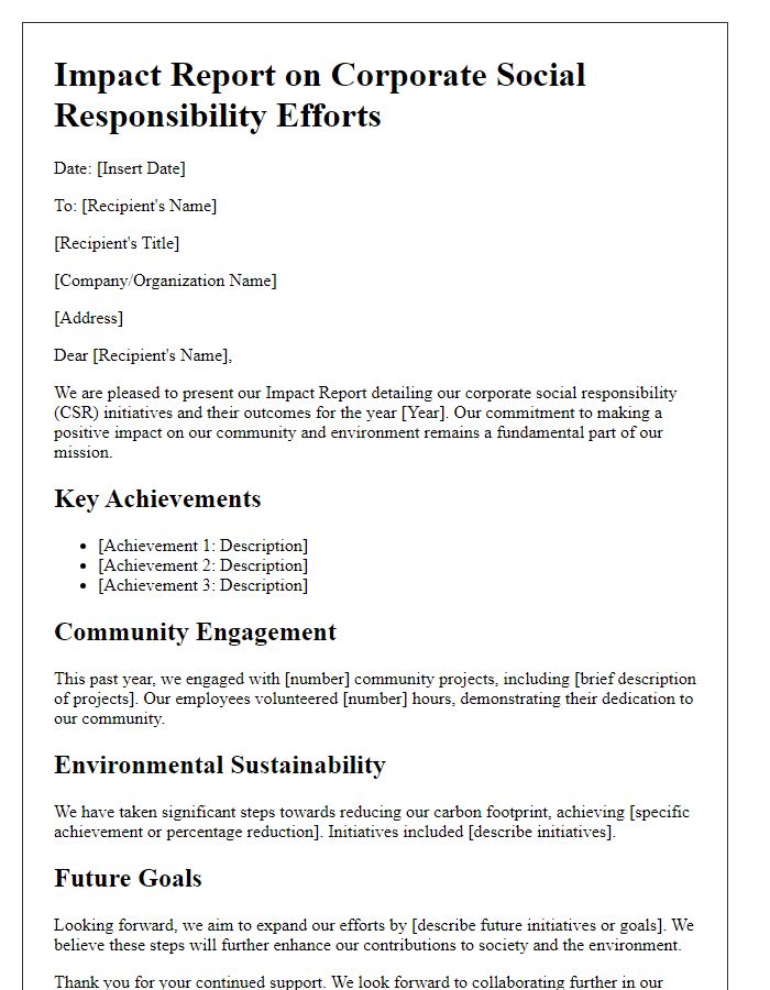 Letter template of impact report on corporate social responsibility efforts