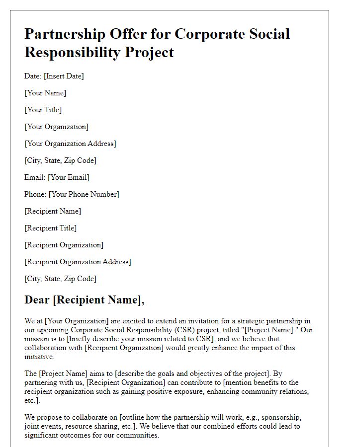 Letter template of partnership offer for corporate social responsibility project