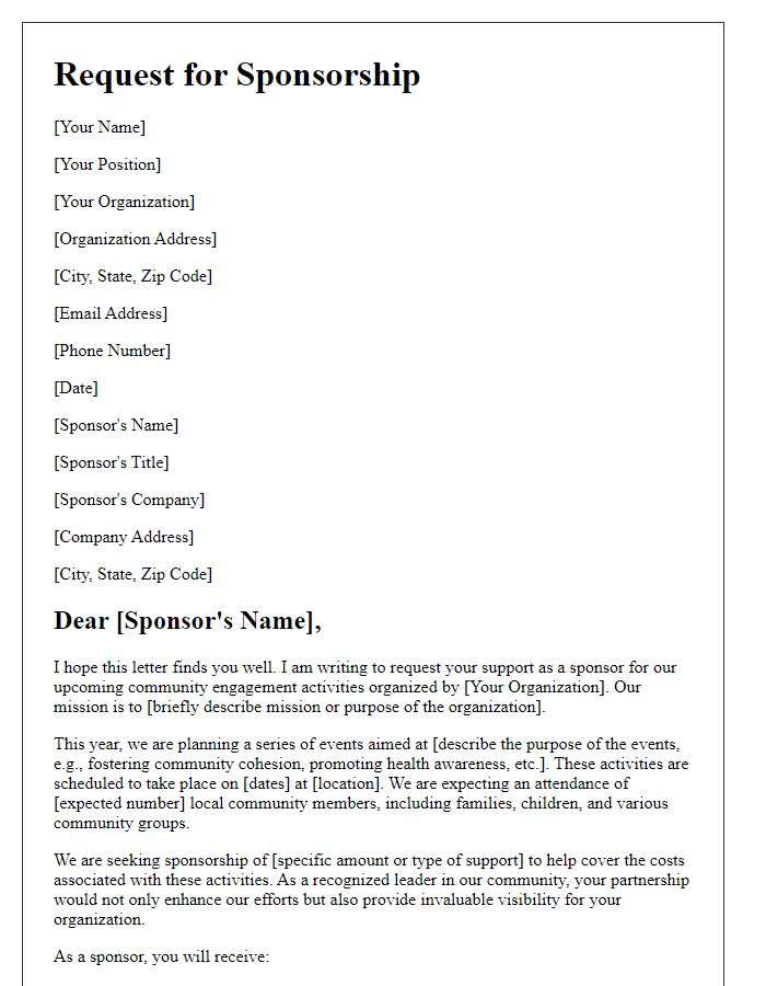 Letter template of sponsorship request for community engagement activities