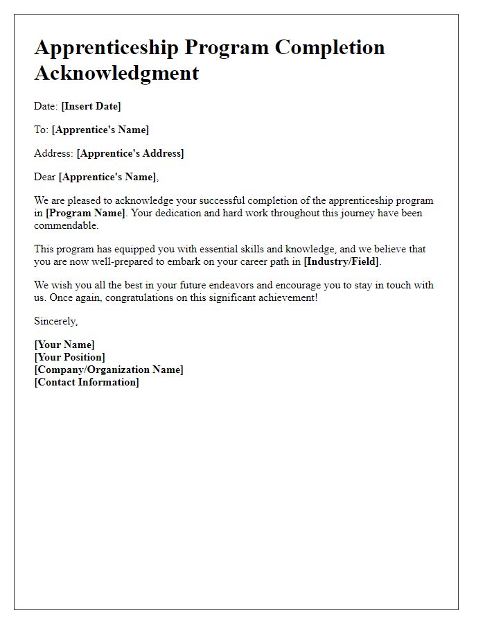 Letter template of apprenticeship program completion acknowledgment