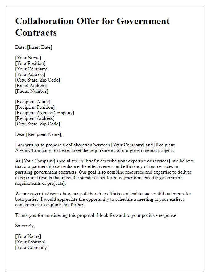 Letter template of collaboration offer for government contracts.