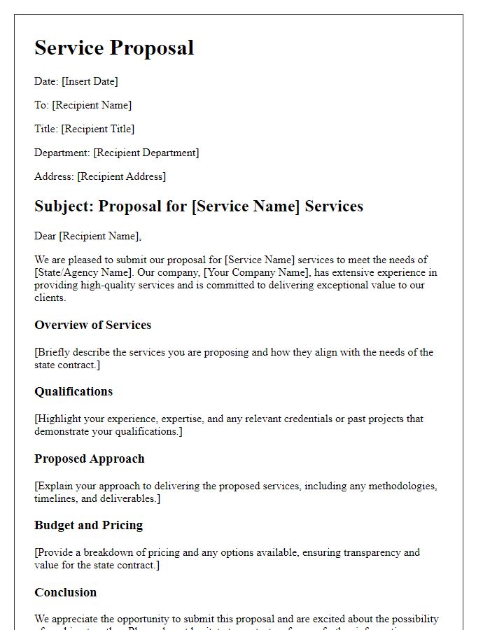 Letter template of service proposal for state contracts.