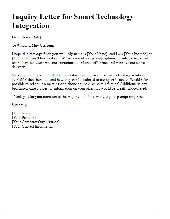 Letter template of inquiry for smart technology integration