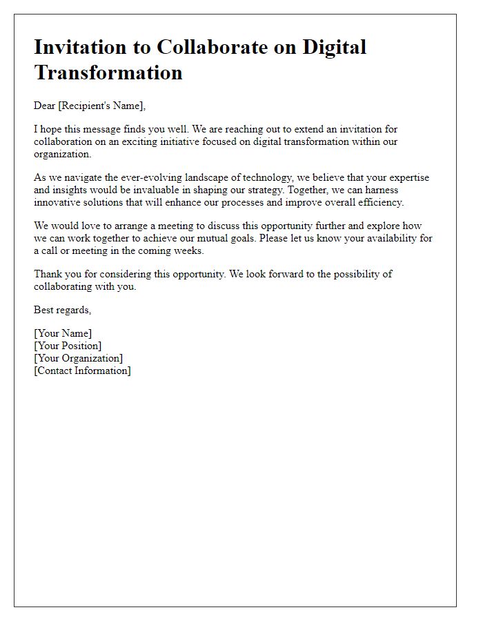 Letter template of invitation for collaboration on digital transformation