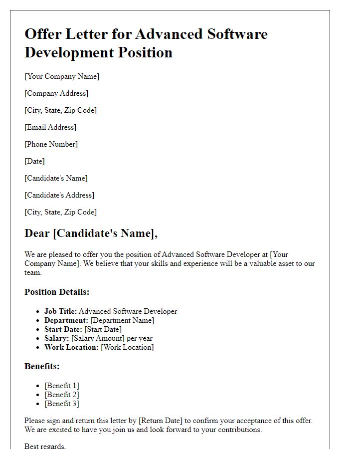 Letter template of offer for advanced software development