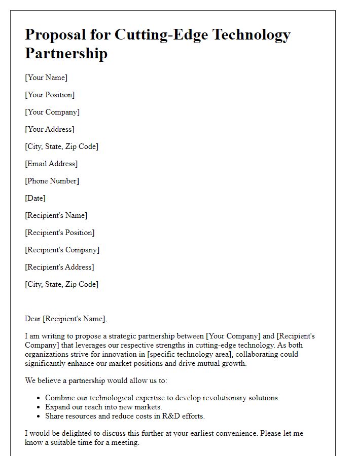 Letter template of proposal for cutting-edge technology partnership