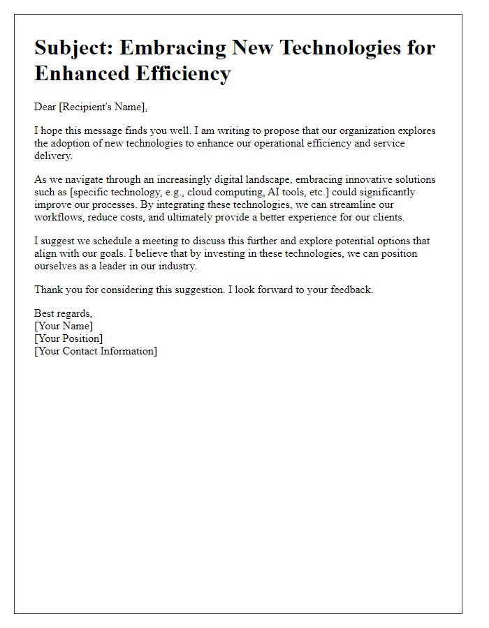 Letter template of suggestion for embracing new technologies