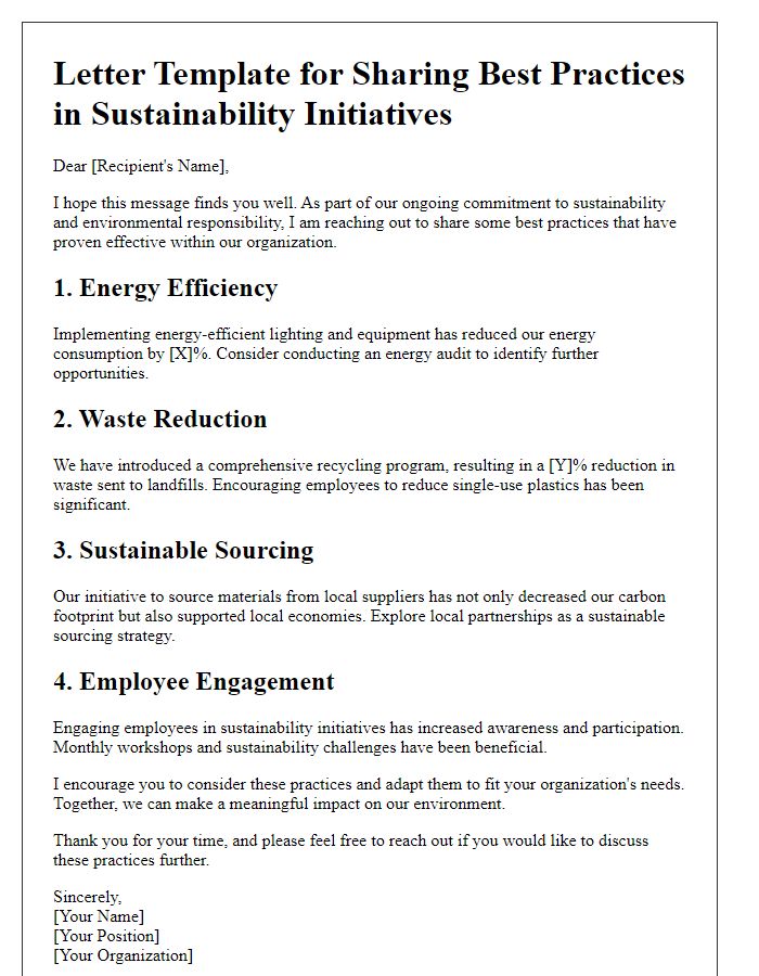 Letter template of sustainability initiative best practices??