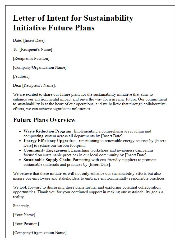 Letter template of sustainability initiative future plans